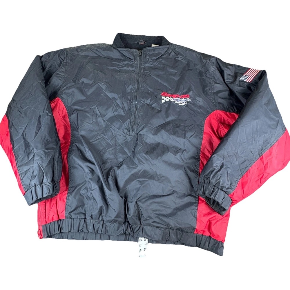 Vintage Snap-on Racing Jacket Mens Large Black Logo USA Flag 1/4 Zip Windbreaker